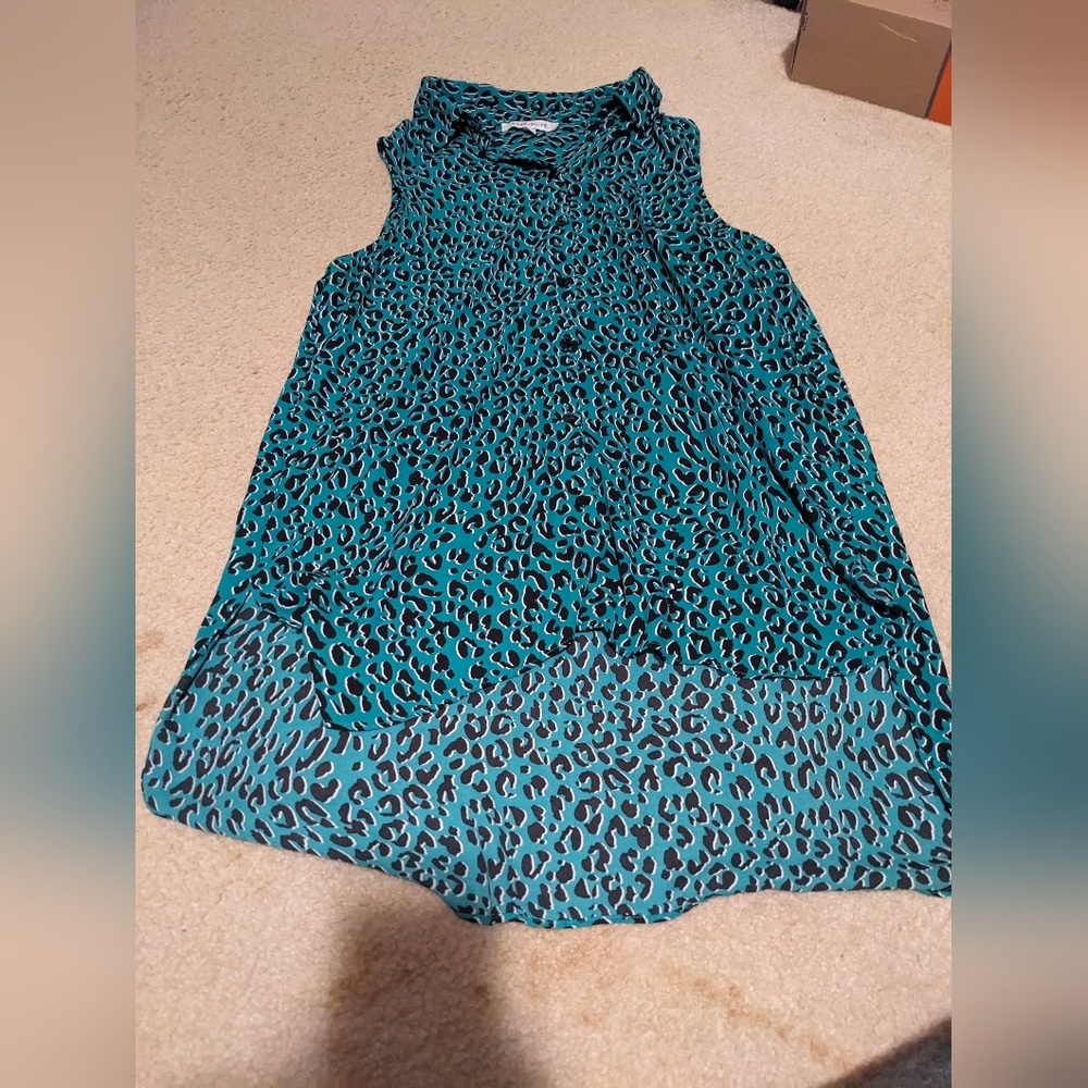 Rose and Olive Teal Leopard Print Sleeveless Blouse